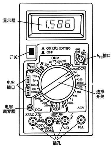DT890数字式万用表面板图 DT890数字式万用表面板图