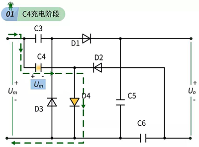 倍压整流电路C4充电阶段 倍压整流电路C4充电阶段