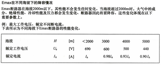 Emax开关在不同海拔条件下的降容情况 Emax开关在不同海拔条件下的降容情况