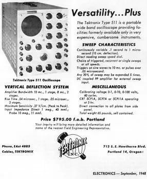 泰克1948年的示波器广告 泰克1948年的示波器广告