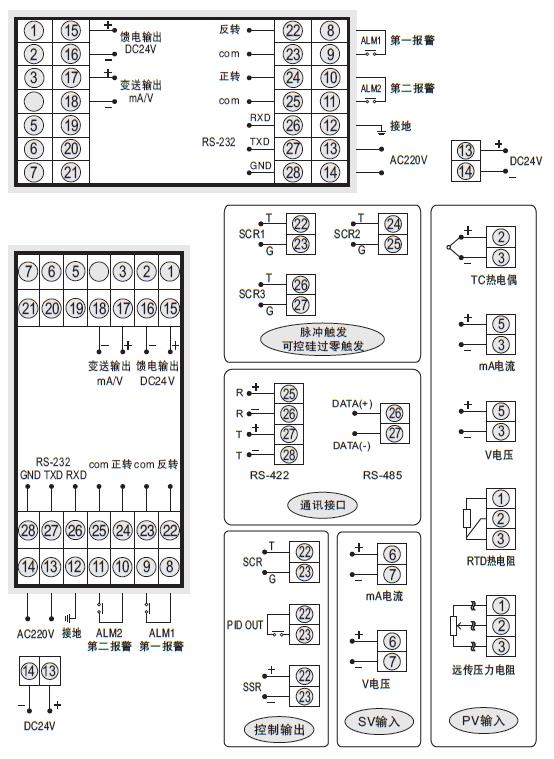 光柱阀位控制调节器SWP-T825接线图 光柱阀位控制调节器SWP-T825接线图