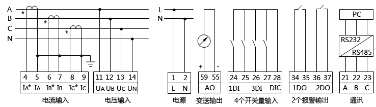 三相四线低压系统有功功率表接线图 三相四线低压系统有功功率表接线图