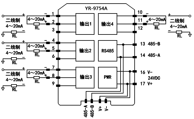 电流输出远程I/O模块接线图 电流输出远程I/O模块接线图